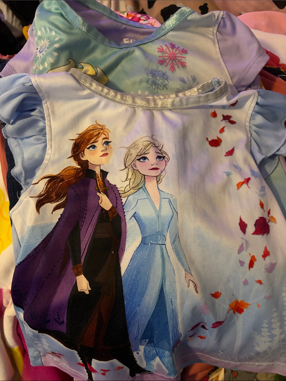 Disney Frozen Anna and Elsa Top - Light Blue, Purple & White